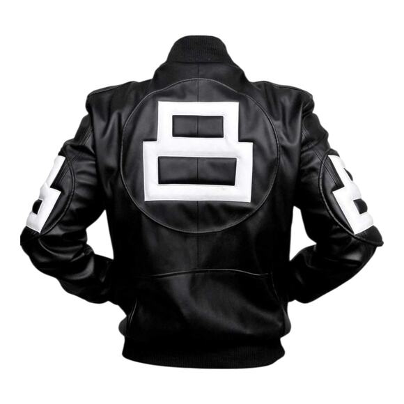 Men's New 8 Ball Pool Black Vegan Leather Bomber Jacket Seinfeld Michael Hoban - Picture 2 of 5